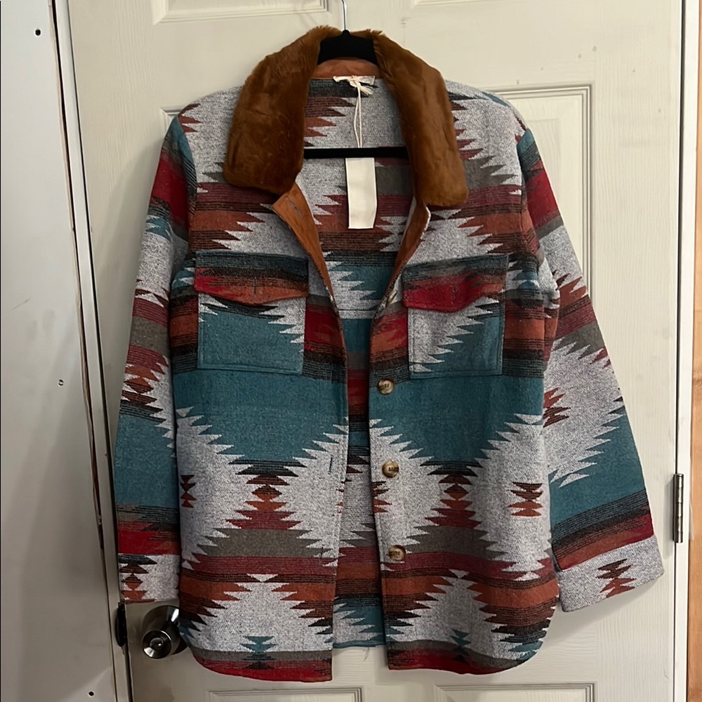 Mystree Multicolor Textured Jacket with Faux Fur